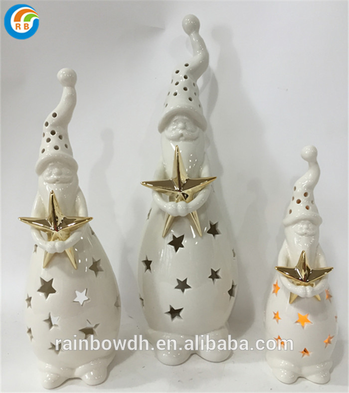 Tall Angel Shape Ceramic Lantern with Led Light Christmas Decoration