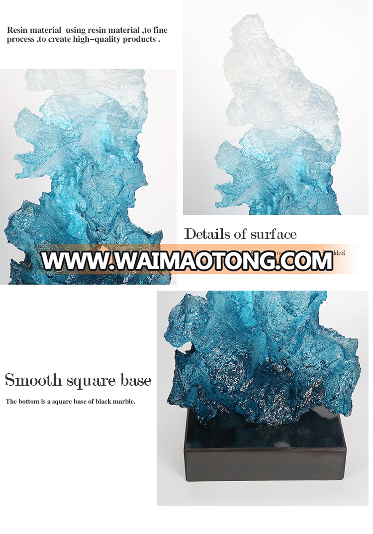 Fancy look Clear blue resin abstract craft sculpture modern home hotel lobby decoration