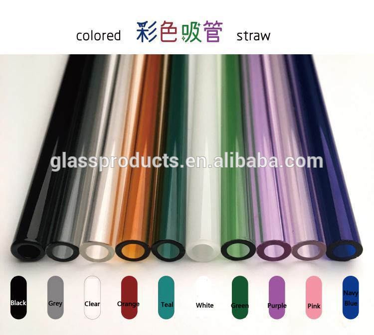 Diameter 8mm Clear Straight Glass Drinking Straws With Colored Swirls