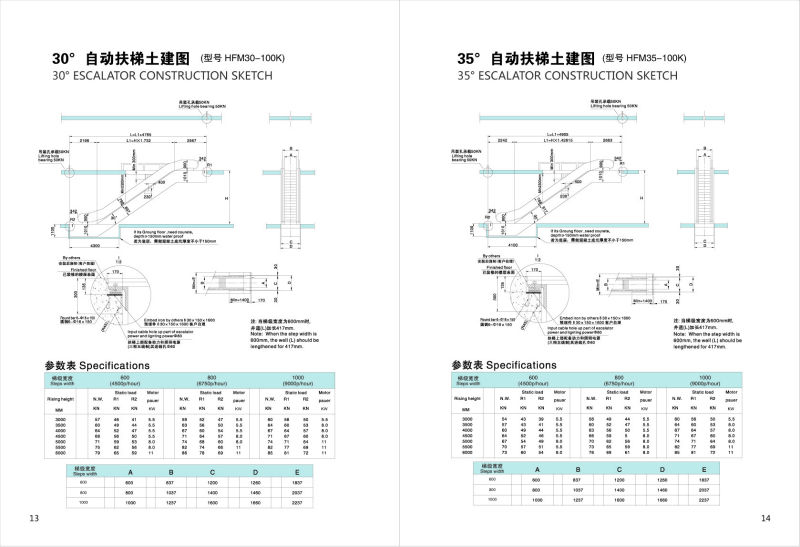 High- end definition without noise step 600-800-1000 35 angle escalator