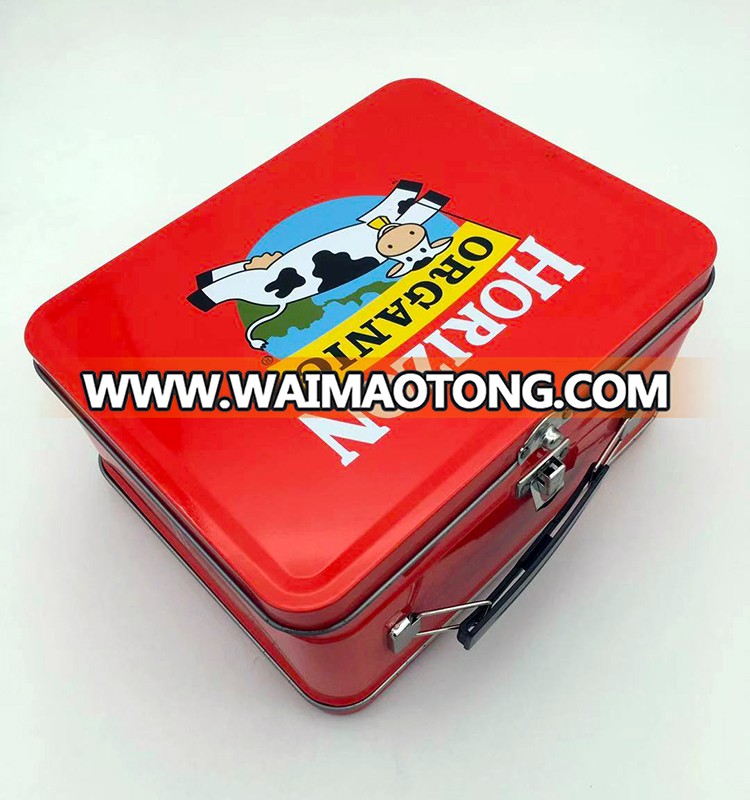 food grade metal tin lunch box with lock and plastic handle