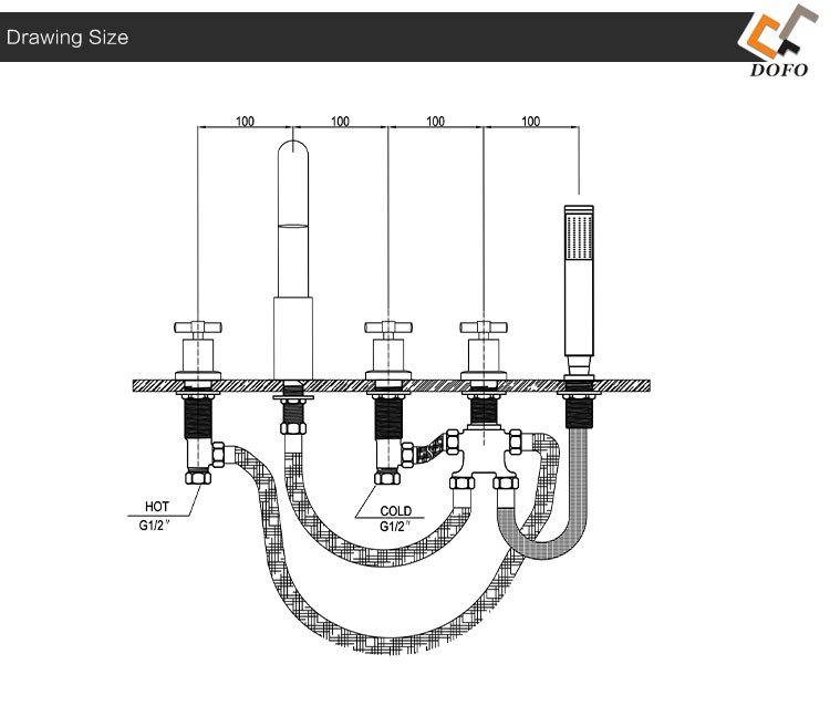 cUPC Double Handle Deck Mounted 5 pcs Bathtub Faucet