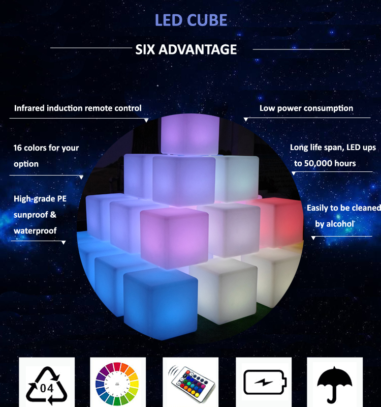 RGB color changing led outdoor light cube/illuminated led cube chair/glowing cube seat