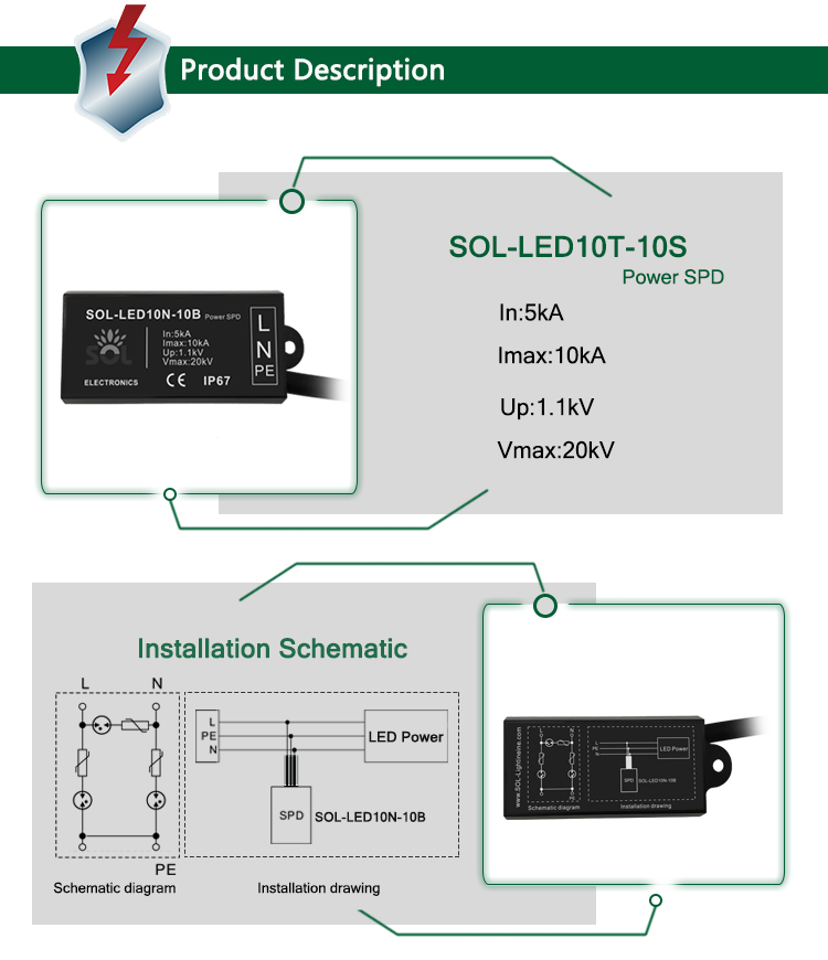 20kV Parallel Connection LED Surge Protector For AC DC Street Light Module