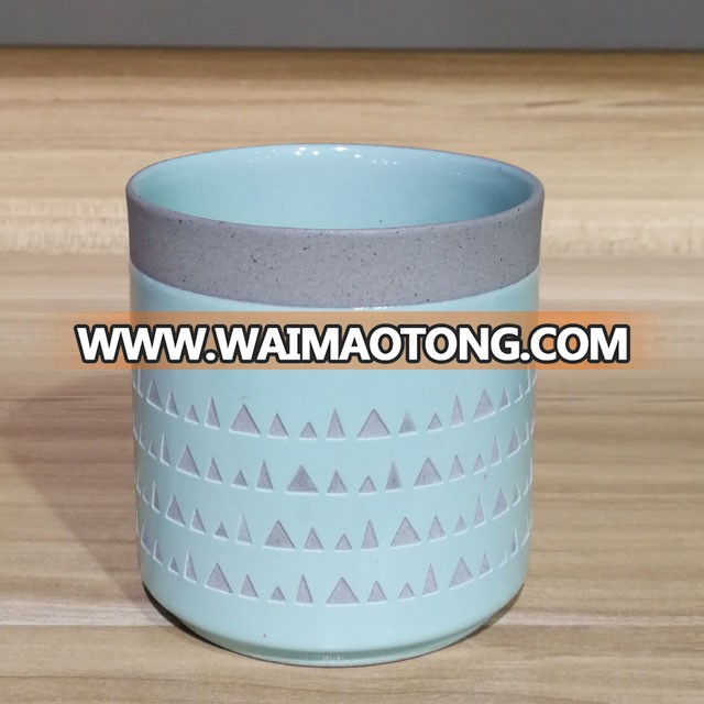 Factory supply  light blue hollow ceramic candle jar