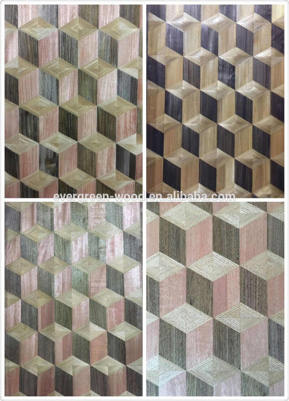 3D wood veneer design for wall panel wallcovering