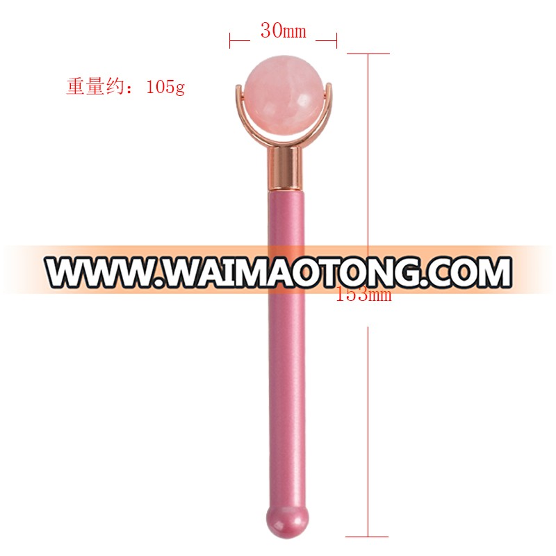 2019 amazon Newest Jade Roller, Gemstone Rose quartz facial roller with chocolate baking finish handle