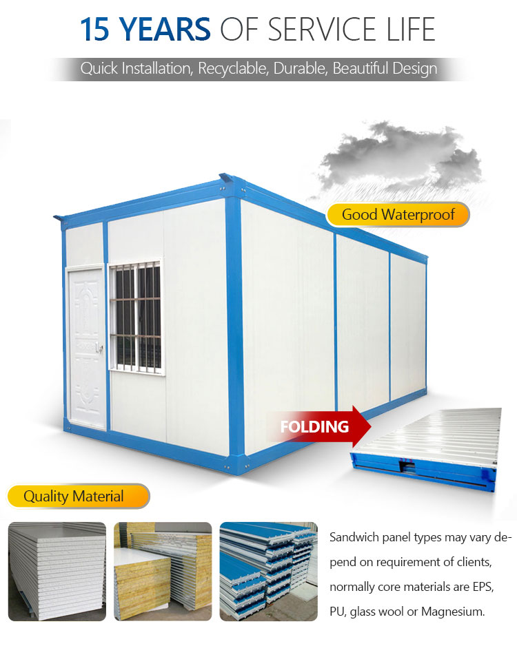 small steel frame homes folder container Labour office building 10ft folding storage container house modular home house