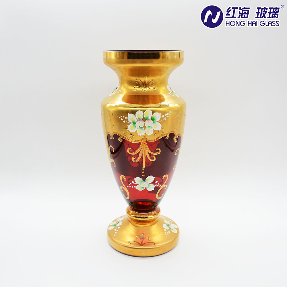 30cm Tall Golden Glass Flower Vase Decorative Wedding Vase With Gift Box