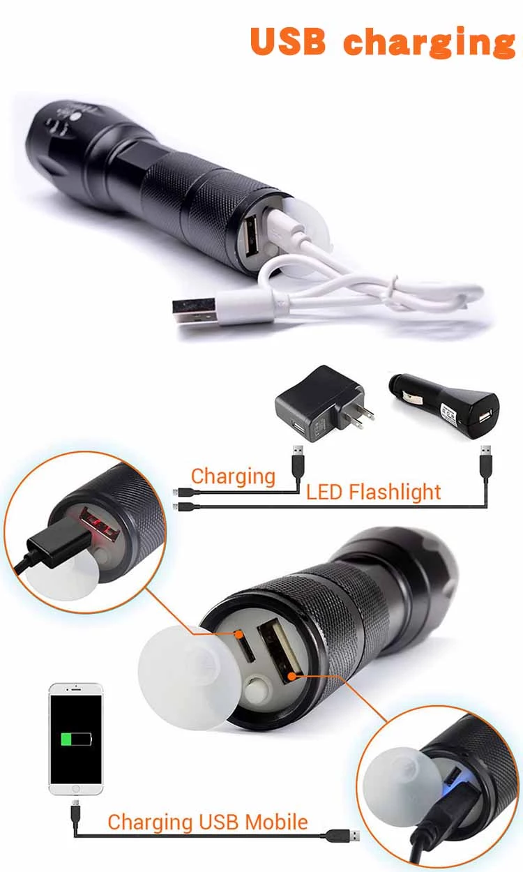 USB rechargeable led flashlight torch with power bank