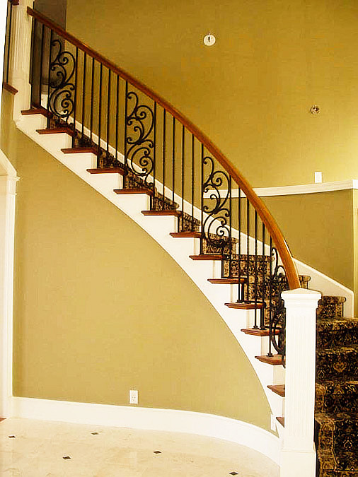 House building decoration indoor wrought iron stair , ornamental staircase railing