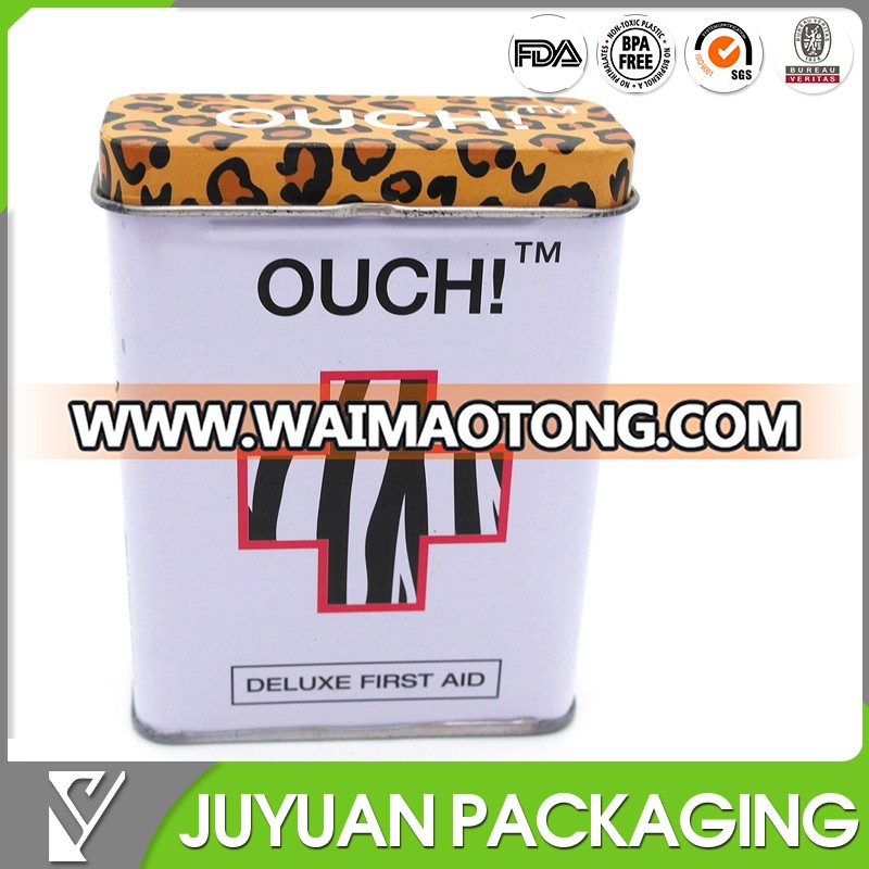 custom printed band-aid tin box with hinge lid