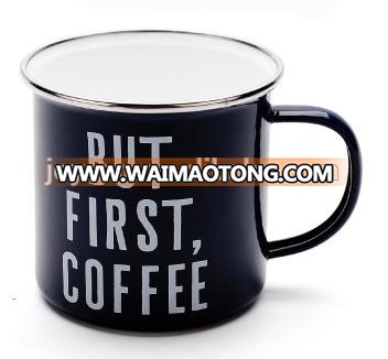 High Quality Stainless Steel Rim Enamelled Coffee Mug Customer logo printed metal cup