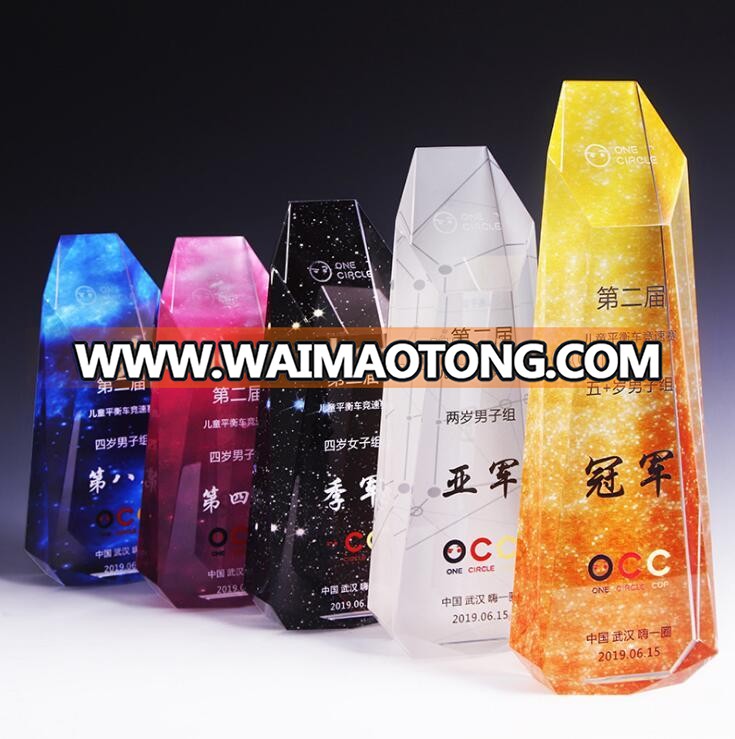 Promotion awards crystal colorful crystal trophy award cheap crystal trophy