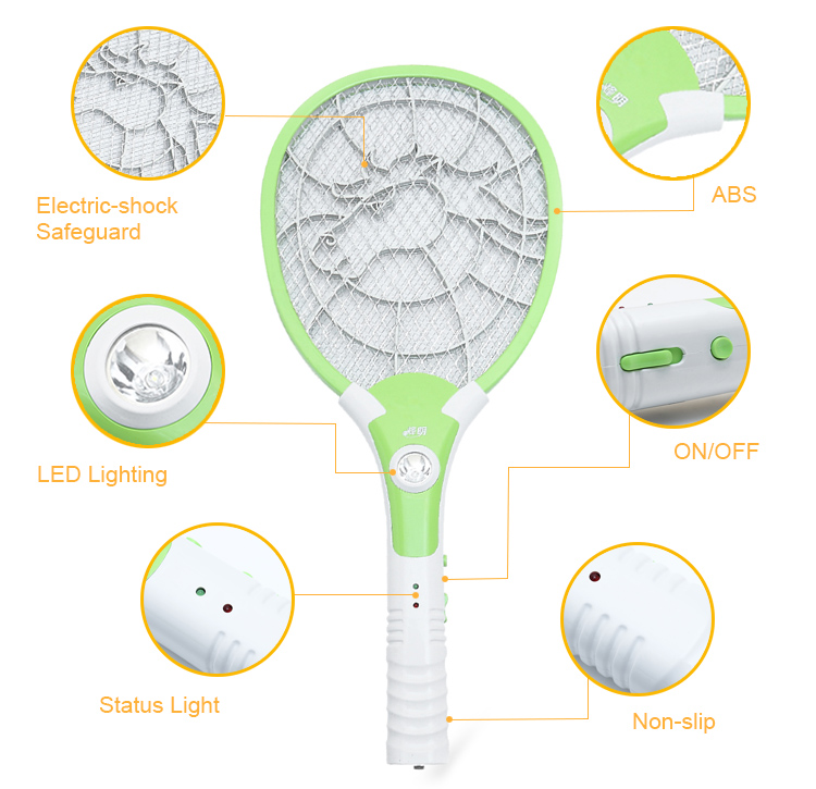 Rechargeable Mosquito Hitting Swatter electrical insect killer bat with LED lamp