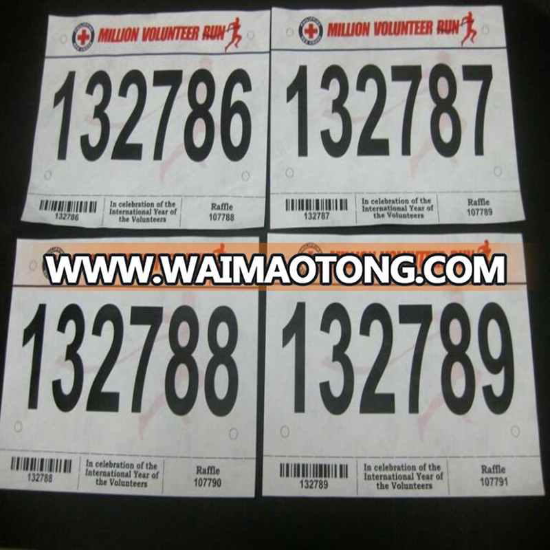 HXY Custom Full Color Printing Tyvek Bib Numbers Tyvek Paper Running Numbers With Free Safety Pins For Running Events