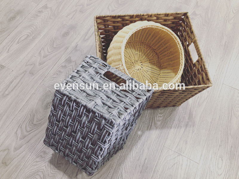 Grey Plastic Rattan Laundry Basket For Cloth Toy Storage In Highly Quality