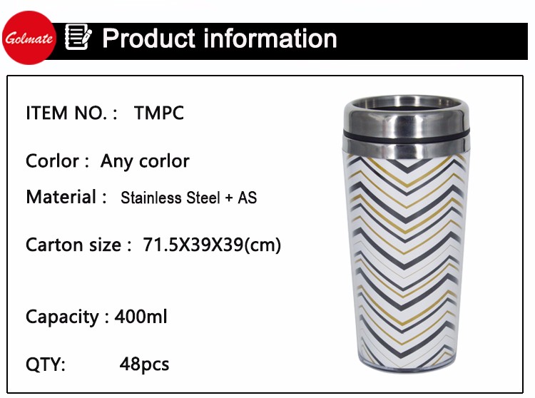 Fashion plastic body SS inside travel mug for wholesale