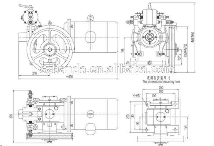 Single Speed Elevator Geared Traction Machine BD-YJ80, Lift Motor for food elevator