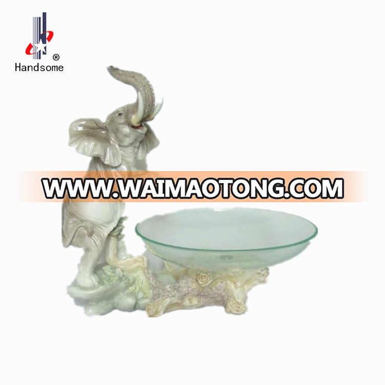 13.5" Hot sale Animal Elephant Unique Resin Fruit Bowl with Glass