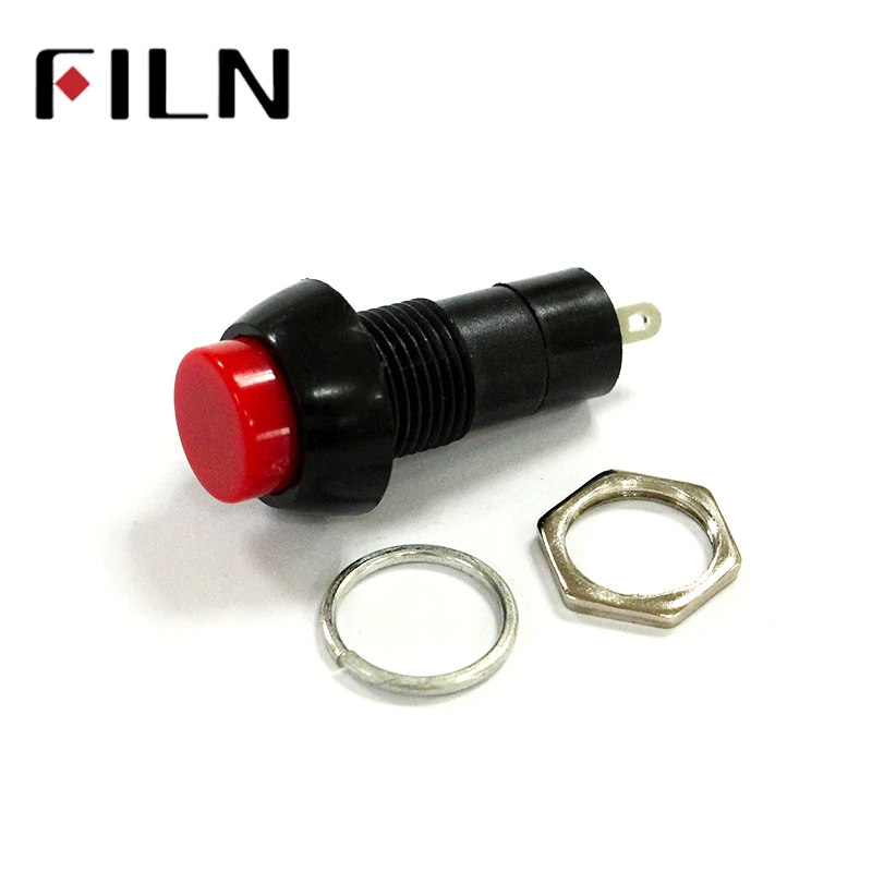 Filn PBS-11A PBS-11B red green 12mm plastic ON OFF latching  off-(on) Momentary push button switch 2pin 1A 250V