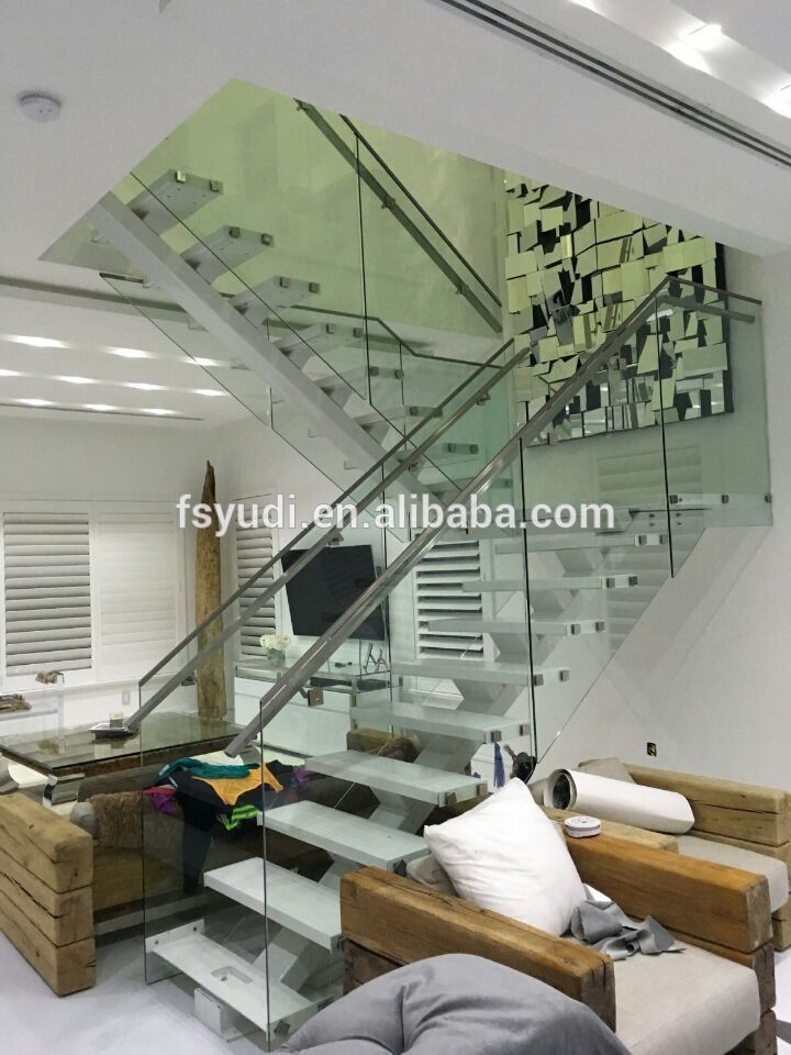 modern design steel  curved stairs with glass tread