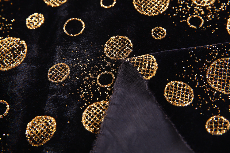 Polyester foil round pattern black cloth material micro velvet fabric textile for abaya