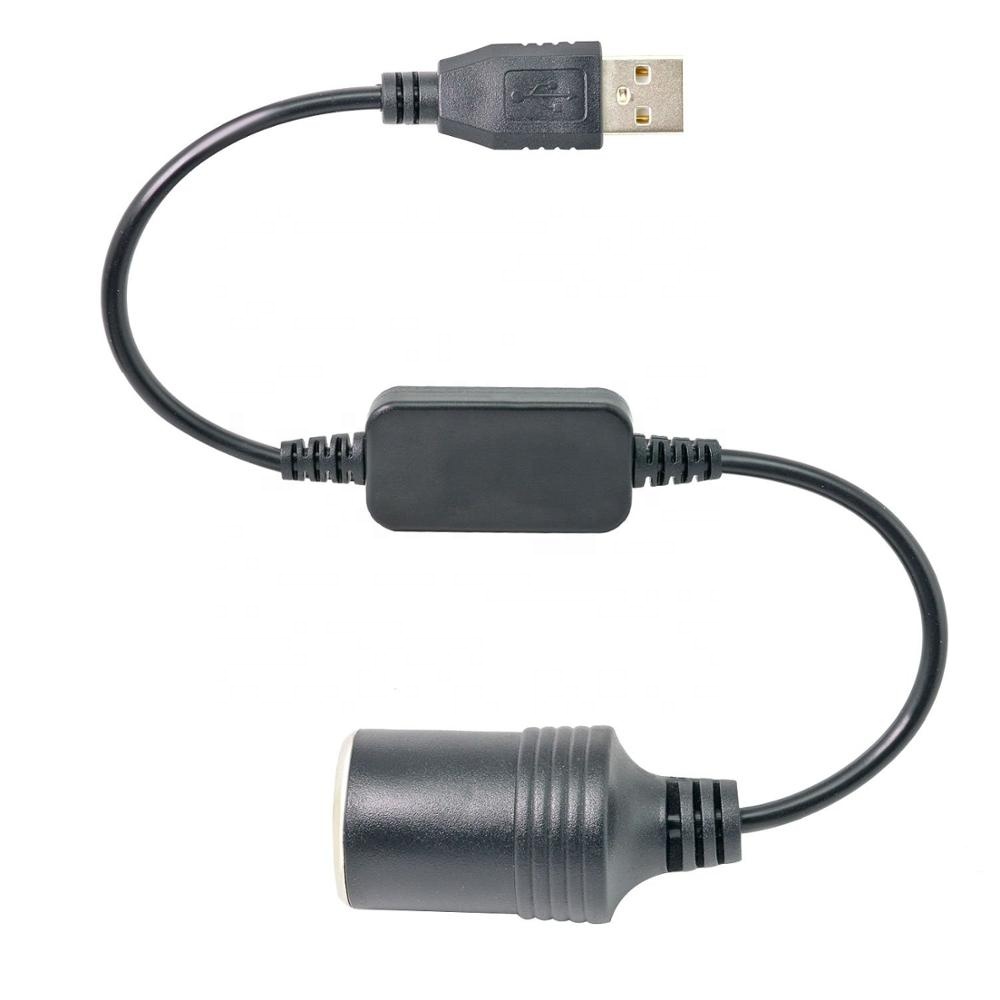 DC 5V USB A Male to 12V Car Cigarette Lighter Socket Female Converter Step Up Cable Inverter