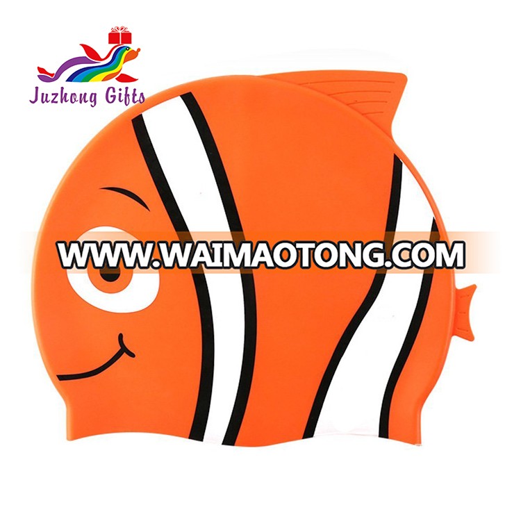 funny cute cartoon fish waterproof customized printed logo silicone kids swim cap