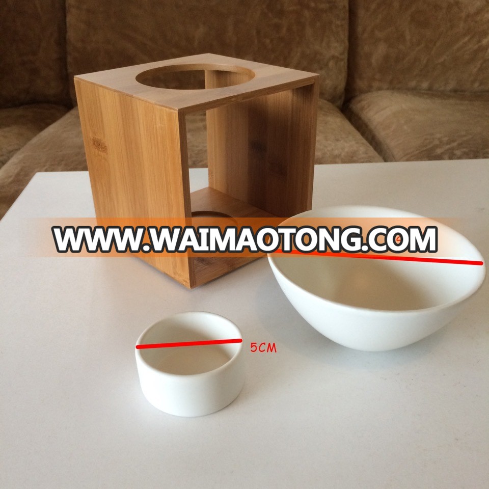 Wholesale Customized Wood Frame Ceramic Oil Burner Home Decoration Gift Set