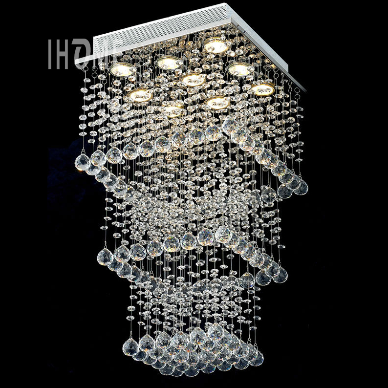 9 Heads 3 or 4 layers modern big ceiling crystal rectangular chandeliers