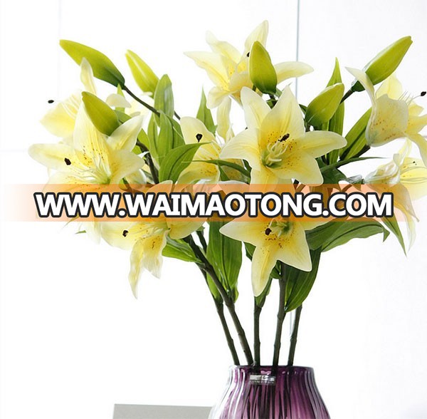 3 heads latex artificial lily flower for wedding decoration