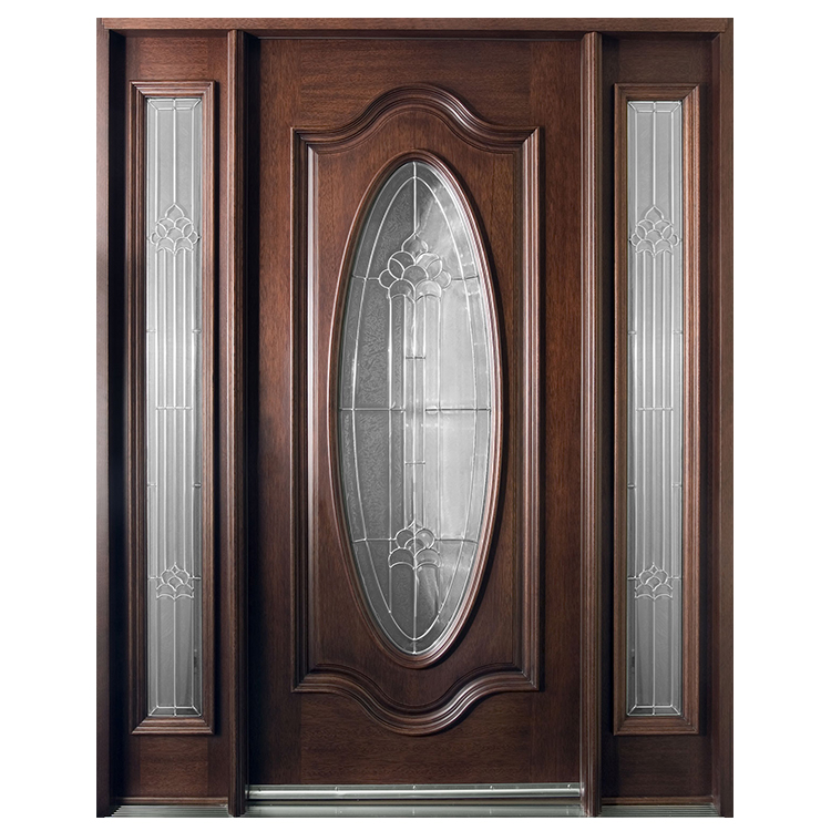 Luxury House Entrance Traditional Designs Half Oval Glass Wooden Exterior Front Door