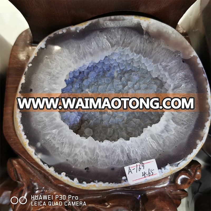 Blue Agate Cornucopia Geode Stone Bowl for Sale