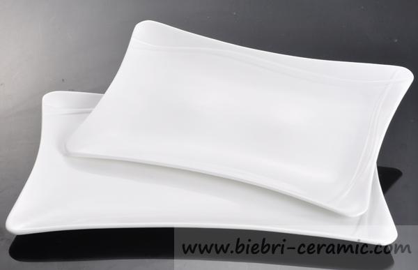 White Glossy Color Hotel Restaurant Rectangular Dinner Service Plates Dishes