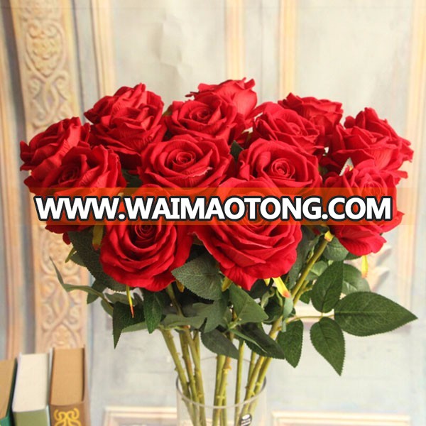 Single stem silk velvet artificial rose flower