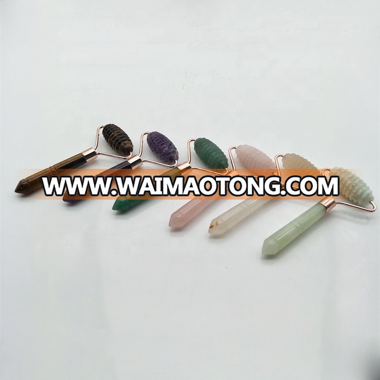 Natural Quartz Crystal Single Head Roller Aquatic Agate Massage Wand