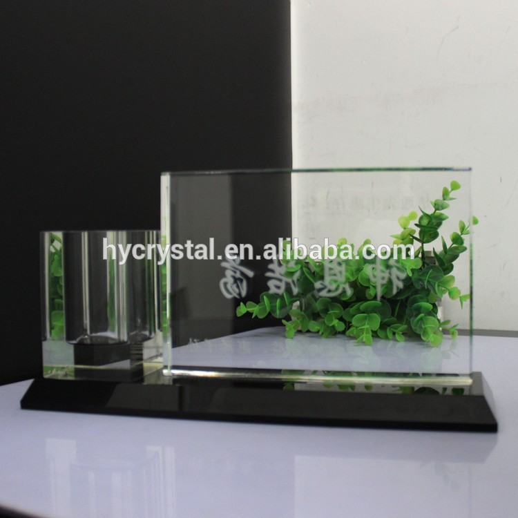 Personalized crystal glass office desk & table organizer