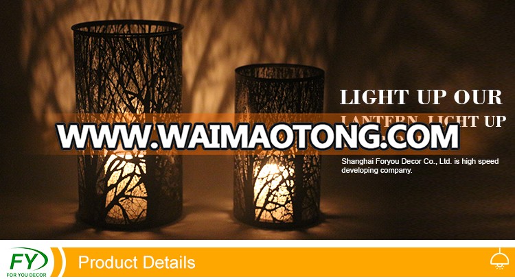 Metal Black LED Bulbs Candle Holder Lantern