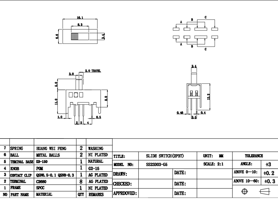 New Arrivals! nice products electronic parts waterproof SS23D03 Slide switch for best application