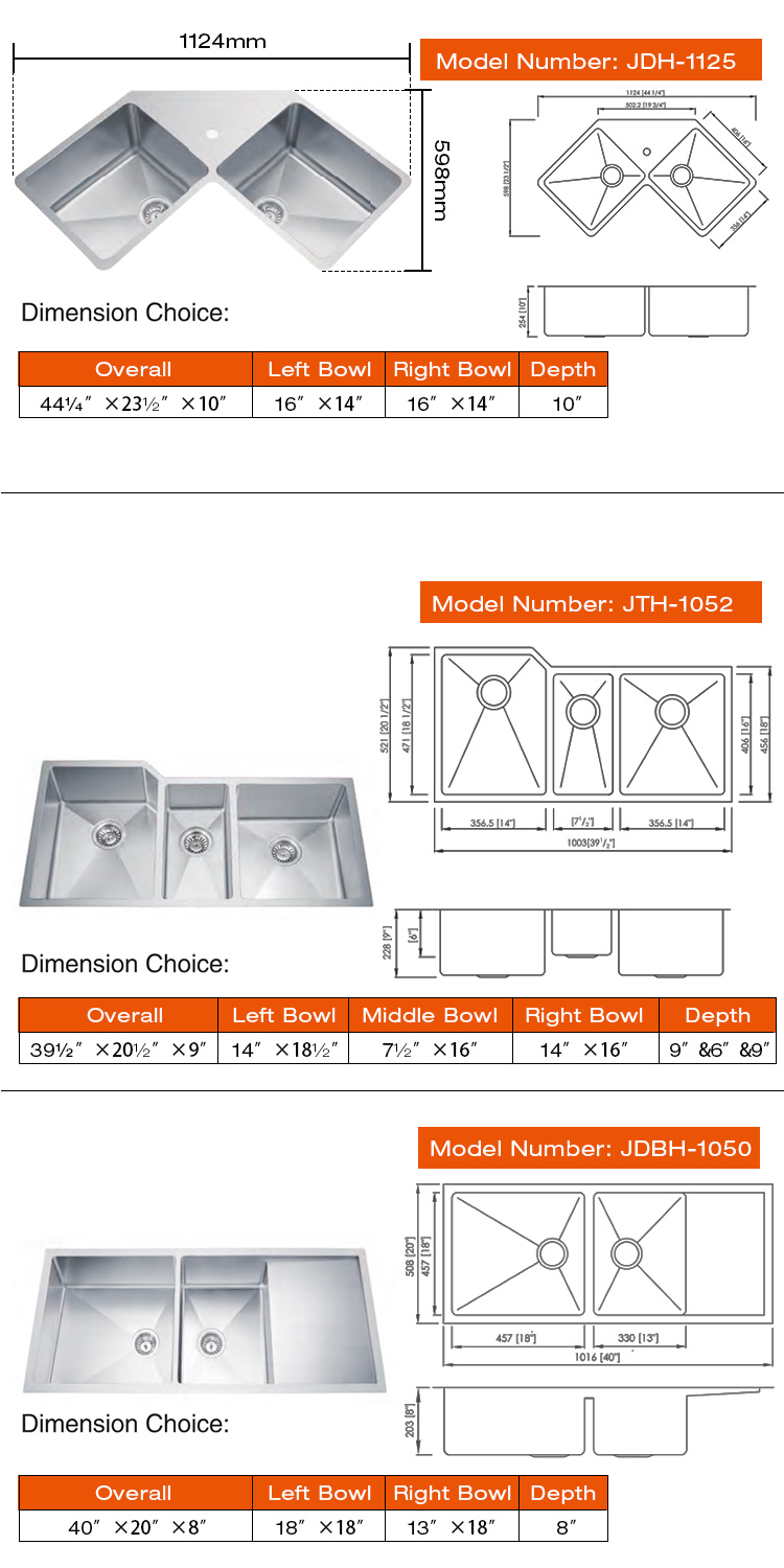 Stainless Steel Handmade Corner Sink Bowl JDH-11259