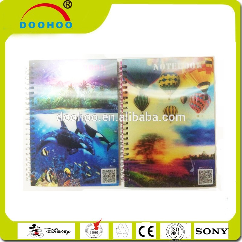 promotional advertising 80 pages model 3d lenticular plastic notebook with 80gsm white paper inside