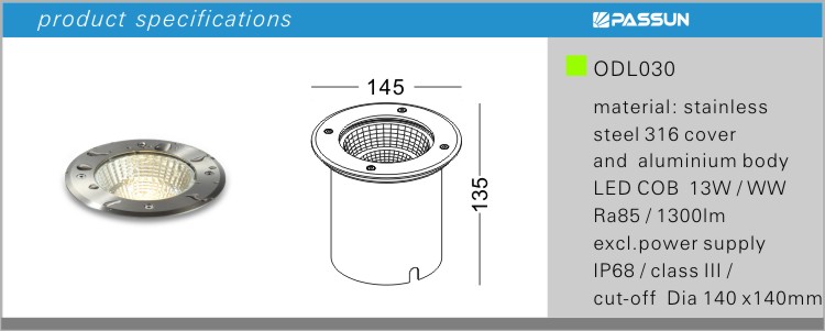 COB IP67 waterproof 316 stainless steel led underground light