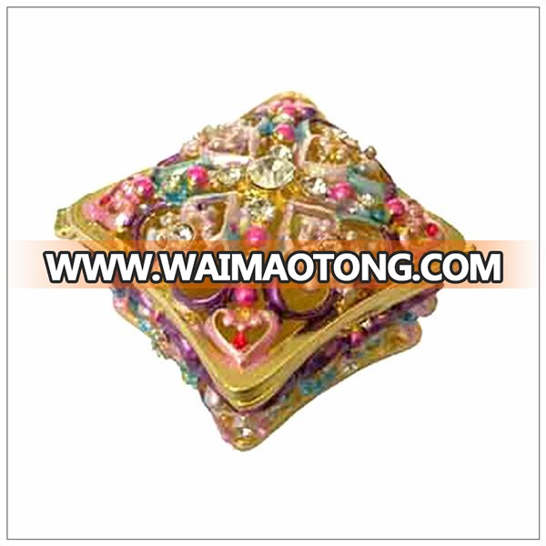 China Market Wholesale Old Beautiful Square Shape Jewelry Box Jeweled Trinket Box For Gifts QF1497