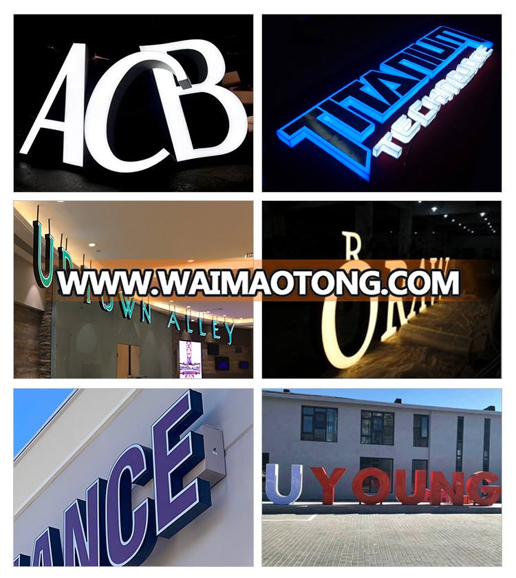 white acrylic front panel and stainless steel gold 3d frontlit led channel letter sign