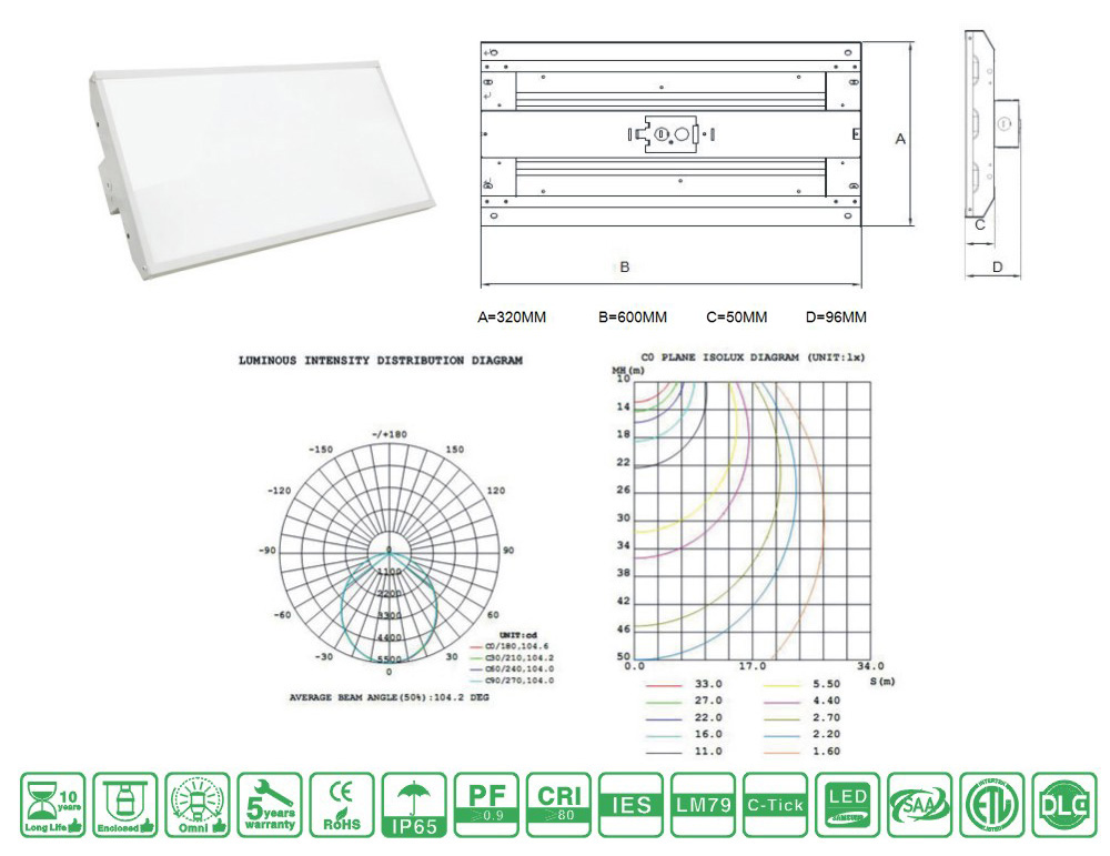 china CE RoHS led low bay lighting with Meanwell driver and Samsung LED