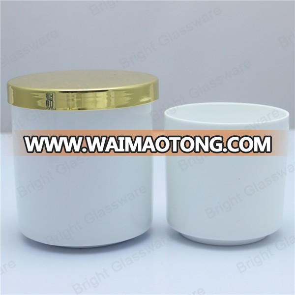 Accept custom design high quality ceramic candle holder container with metal lid wholesale