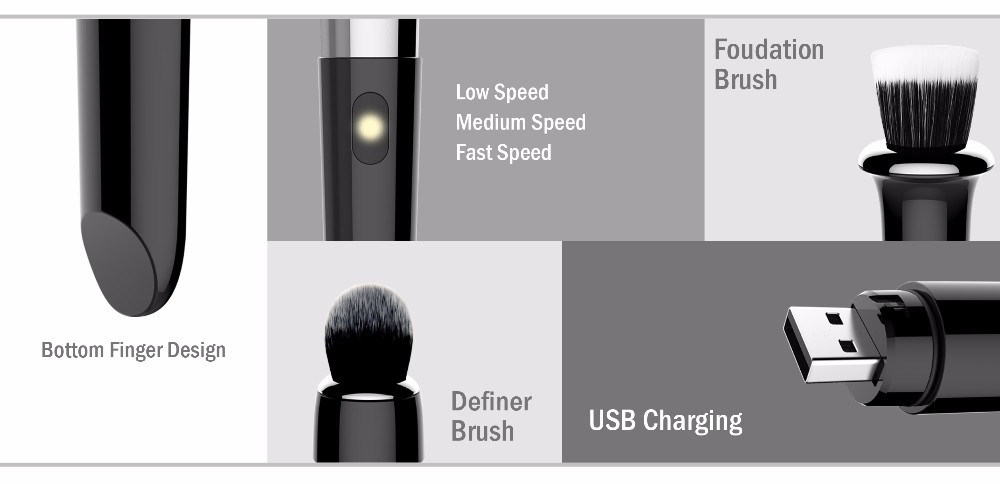 New Smart Electric Rechargeable Airtouch Brush Rotating Makeup Brush with Detachable Foundation and Powder Brush Head