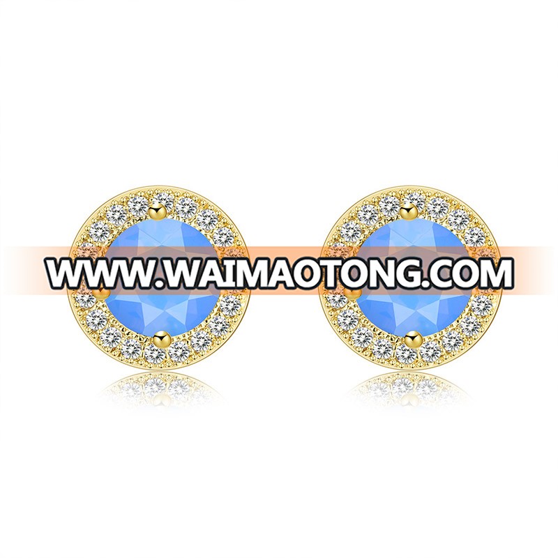 Vintage style ear stud gold plated opal women earrings