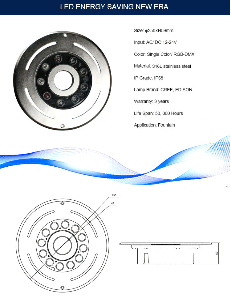 Top Quality 27W 12V IP68 316SS RGB LED Fountain Nozzle Light